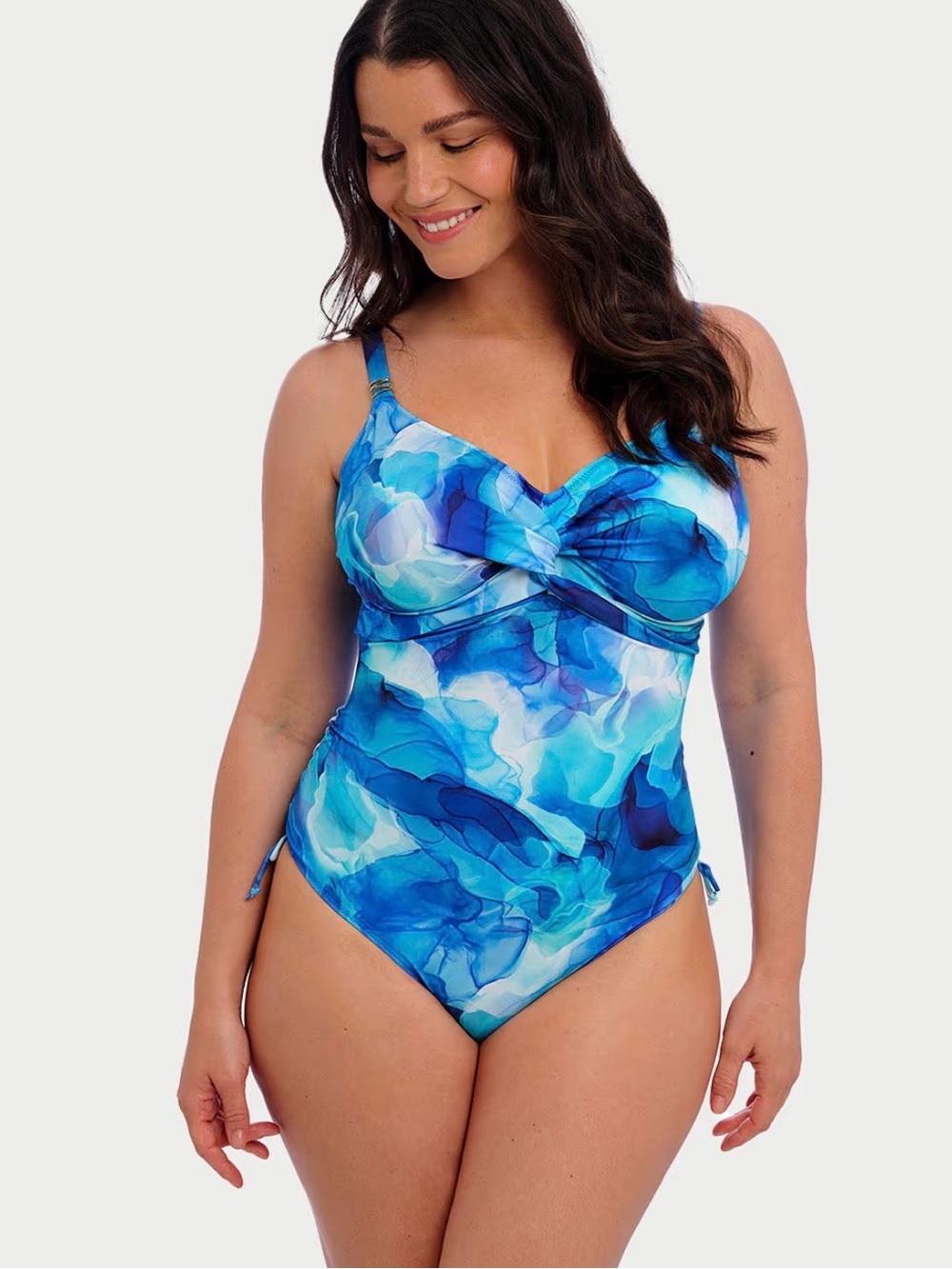 Fantasie | Blue Marble Twist-Front One-Piece Swimsuit | 32 E